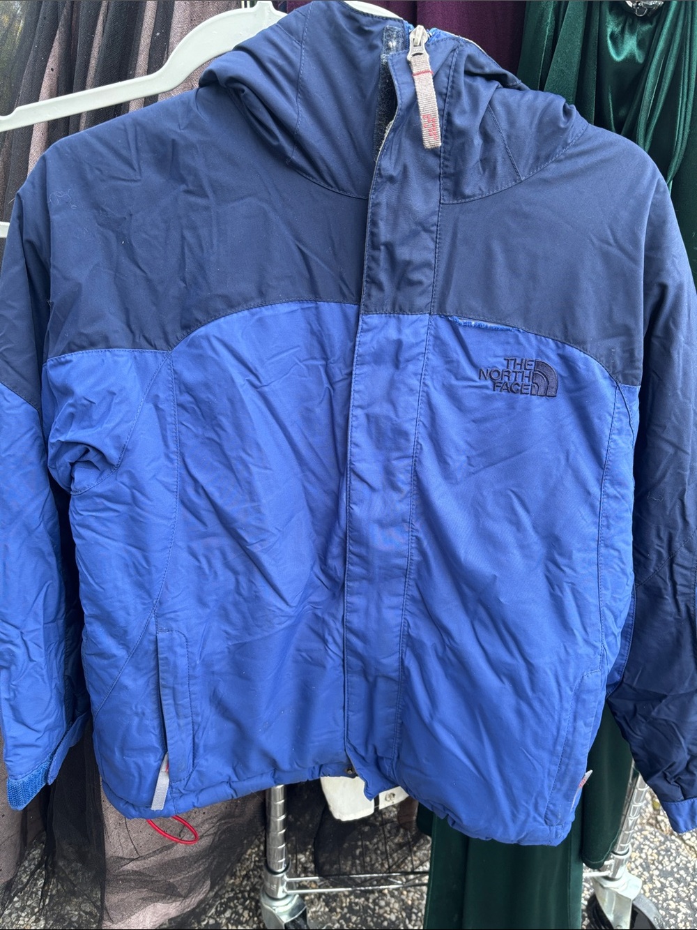 The North Face Men’s Two-Tone Navy and Royal Blue Hooded Puffer- boys medium